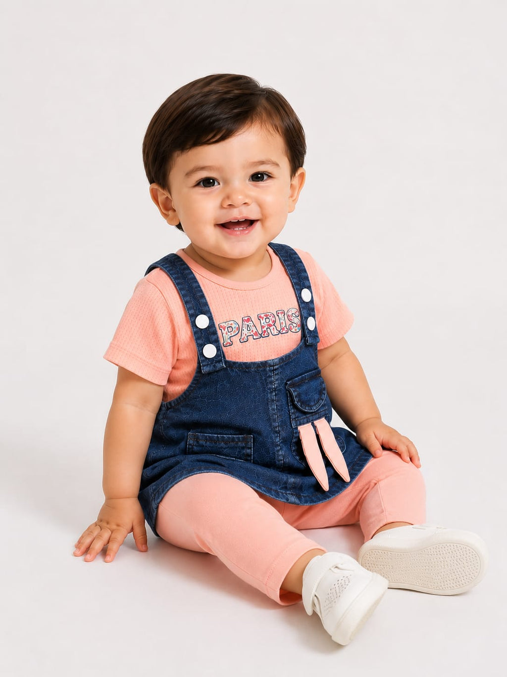 Girls Paris Denim Pinafore Set — 3 Piece Outfit